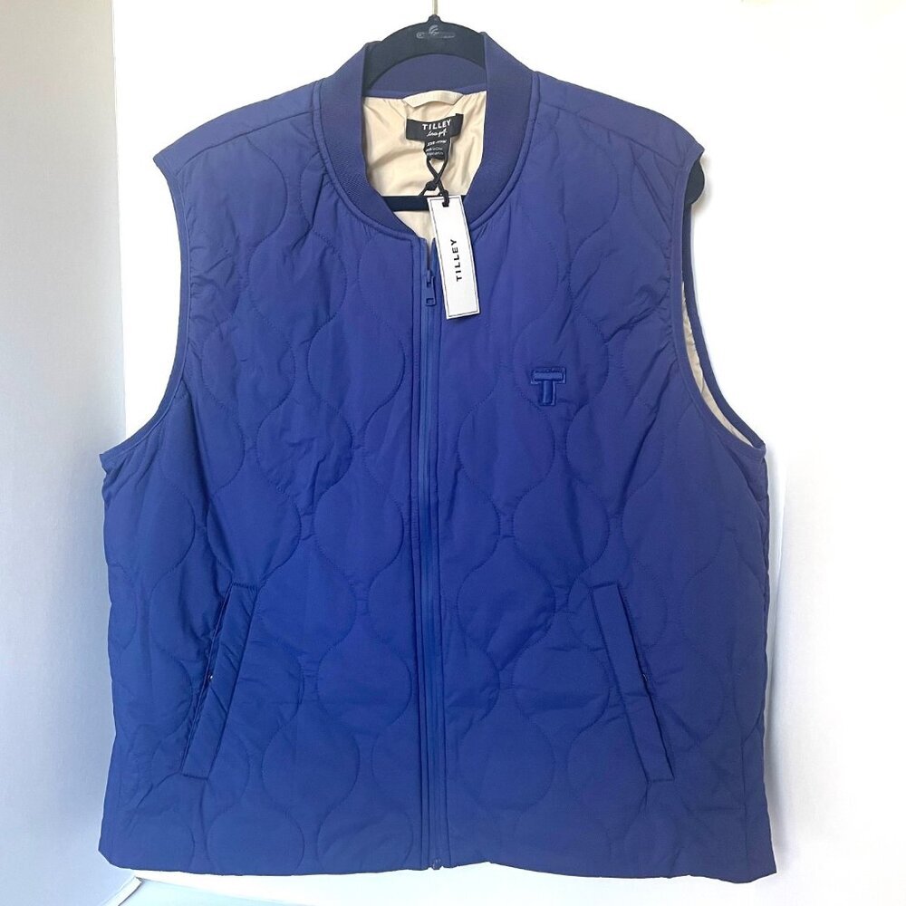 Tilley Coppin Golf Vest Mens XXL Blue Full Zip Lightweight Quilted Pockets UPF50